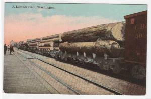 Lumber Logging Train Railroad Cars Washington 1910c postcard