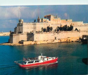 Postcard Malta fort st. angelo grand harbour boat port fortress castle ship