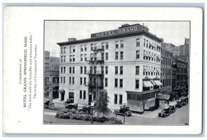 c1920's Hotel Grand & Restaurant Classic Cars Springfield Massachusetts Postcard