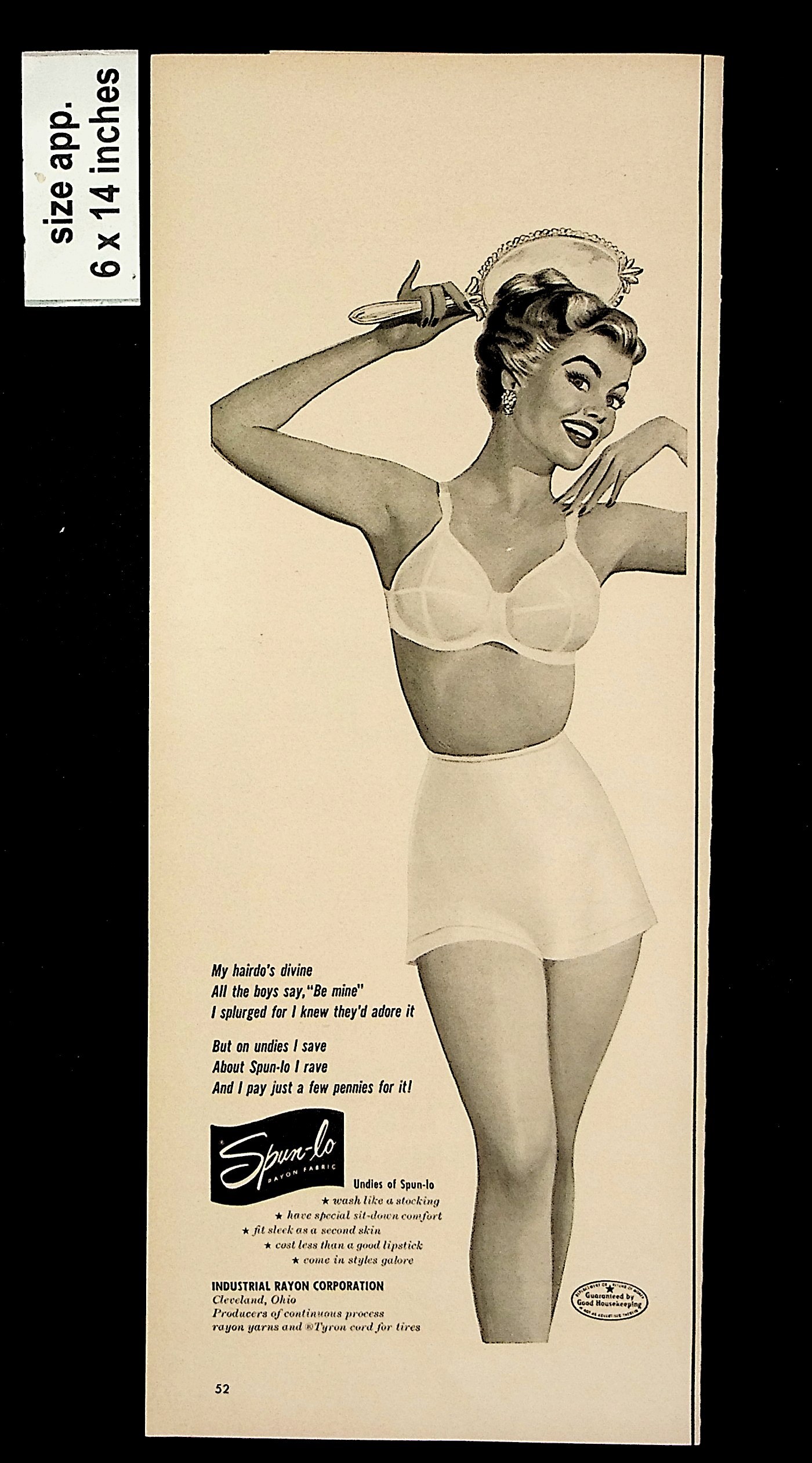 1951 vintage Lingerie AD SPUN LO Rayon Undies Art Pinup Girl Test Tube  031415