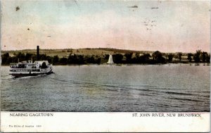 Canadian Souvenir Postcard NB St. John River Steamer Nearing Gagetown 1909 K28