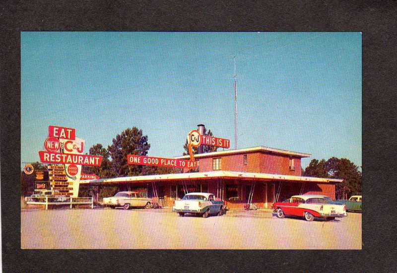 GA C & J Restaurant Claxton Georgia Postcard Joe Clara Durham Old Cars