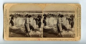 476197 1889 year USA Manhattan coast in ocean waves beach Underwood STEREO PHOTO