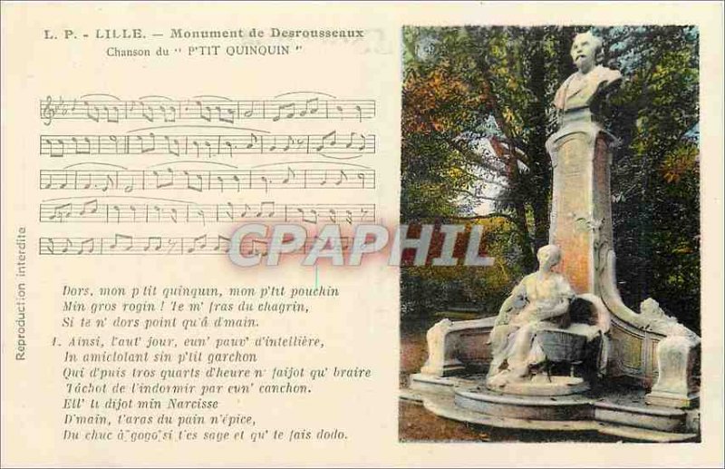 Postcard Old Lille Monument Desrousseaux Chanxon