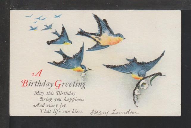 A Birthday Greeting,Bluebirds Postcard 