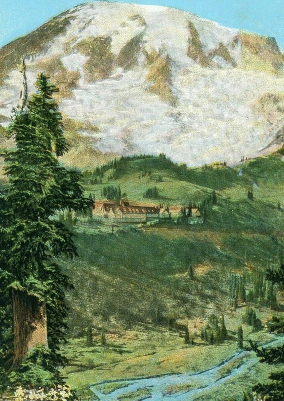 Postcard  Early View of  Paradise Inn & Mountains, Rainier National Park,WA.  R3