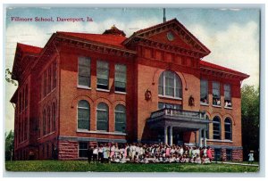 1920's Fillmore School Campus Building Group Of Student Davenport Iowa Postcard