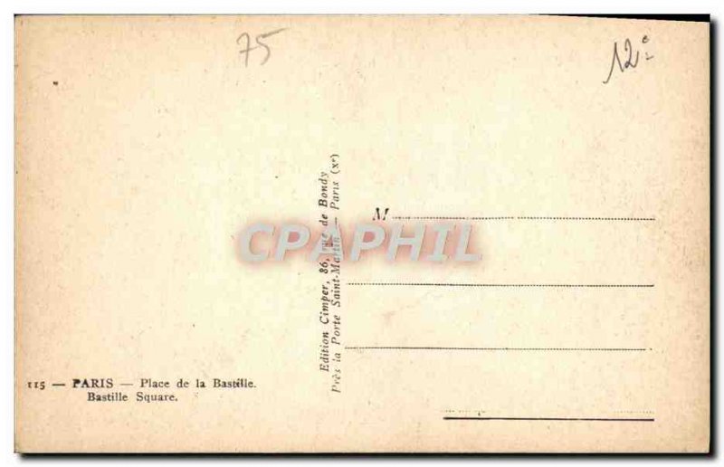 Old Postcard Paris Bastille Square