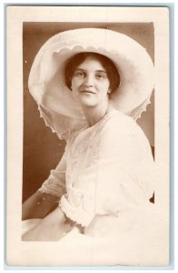 1910 Pretty Woman Big Hat Studio Minneapolis Minnesota MN RPPC Photo Postcard