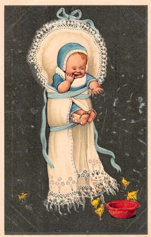 Baby  with Chicks PFB Vintage Postcard AA32056