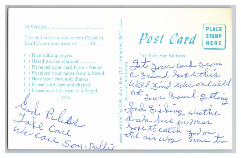 Postcard QSL CB Ham Radio Amateur Card From Magee Miss. Mississippi KBFB-0613 