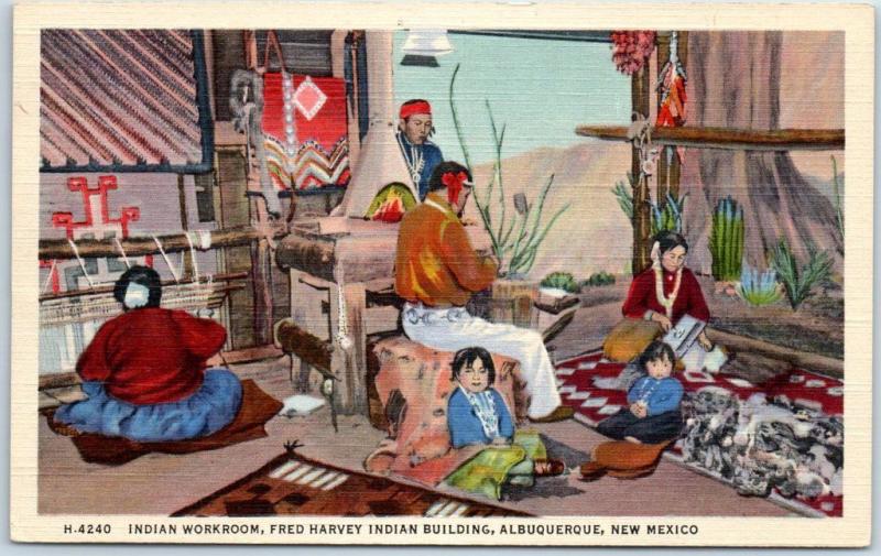 1940s Albuquerque Nm Postcard Work Room Fred Harvey Indian