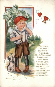 Valentine - Little Boy & Dog - Poem c1915 Whitney Postcard