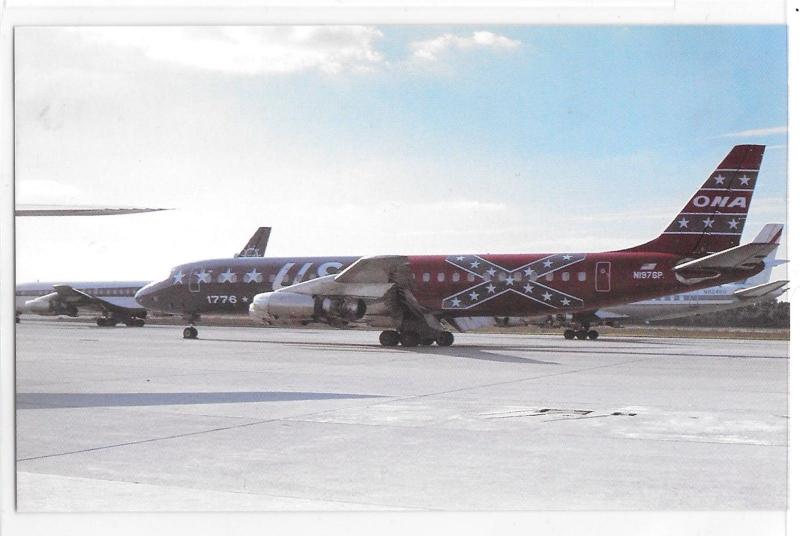 Overseas National Airways DC-8 On Ground Tarmac Near Jets Aircraft Postcard