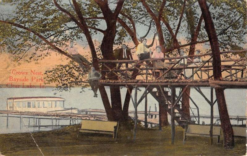 Clear Lake Iowa Bayside Park Crows Nest Antique Postcard K29097