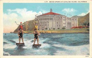 Water Skiing Casino Catalina Island California 1920s postcard