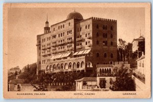 Granada Andalusia Spain Postcard Alhambra Palace Hotel Casino c1920's