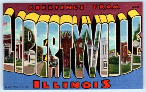 Large Letter Linen LIBERTYVILLE, Illinois IL ~ Lake County c1940s Postcard 