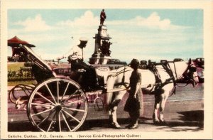 VINTAGE POSTCARD HORSE-DRAWN CART CALECHE AT QUEBEC CITY CANADA 1920s