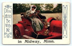 MIDWAY, MN Minnesota ~1911 ~ YOU AUTO BE WITH ME  Woman Early CAR  Postcard