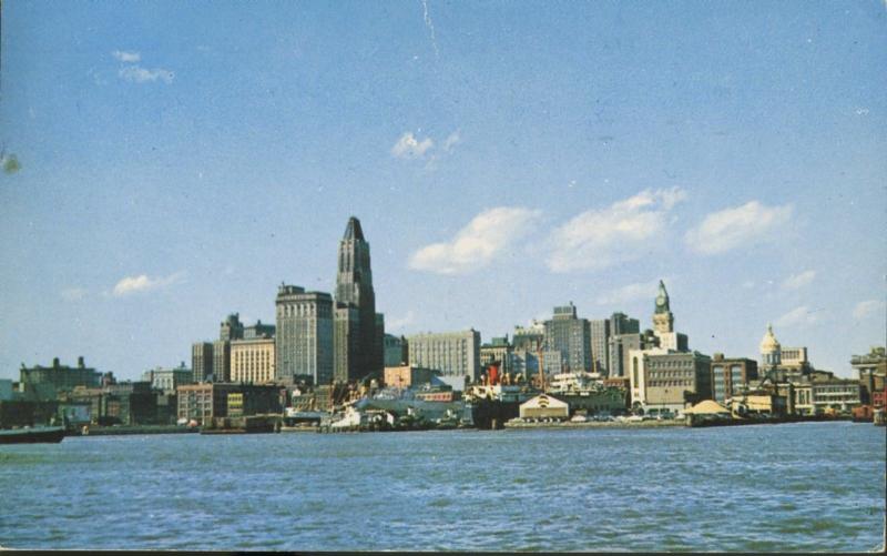 Baltimore Maryland Skyline and Inner Harbor c1957 Vintage Postcard