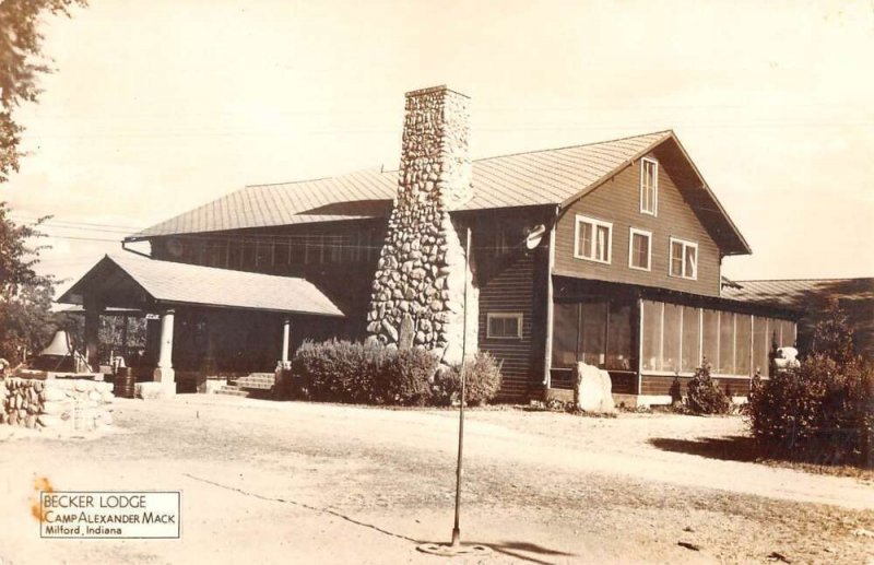 Milford Indiana Becker Lodge Camp Alexander Mack Real Photo Postcard AA56353