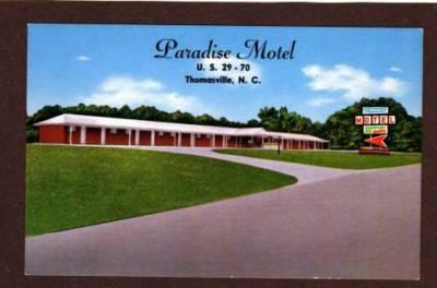 NC Paradise Motel THOMASVILLE NORTH CAROLINA POSTCARD