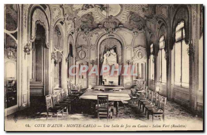 Old Postcard Monte Carlo Casino is a games room casino Roulette Green Living