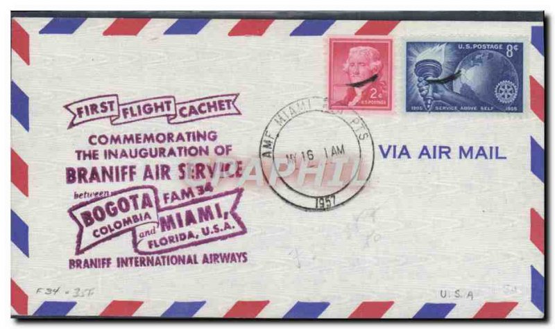 Letter USA 1st flight Braniff Bogoto Miami May 26, 1957