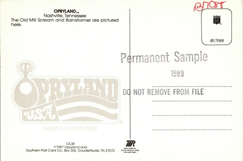 Opryland, Old Mill Scream and Barnstormer Nashville TN Postcard I62
