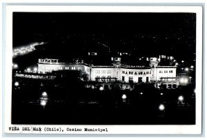 c1930's Night View Casino Municipal Vina Del Mar Chile RPPC Photo Postcard