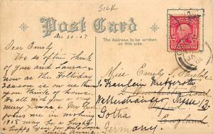 silk postcard Christmas 1909 light postal marking on front