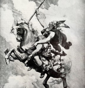Valkyrie Viking Carrying Soldier To Valhalla 1940s Military Print Art DWT7