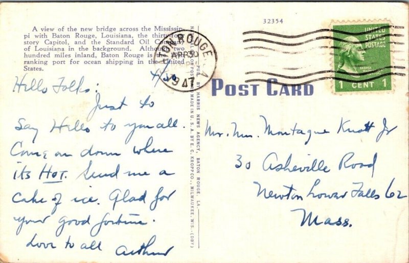 Vintage Louisiana Postcard - New Orleans - Baton Rouge Bridge