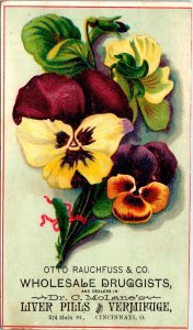 Vintage Dr. C. McLane's Liver Pills Vermifuge Quack Remedy Flowers Trade Card OH