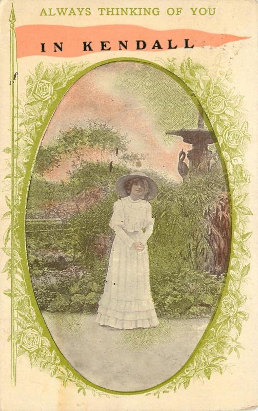 Always Thinking of You in Kendall Wisconsin~Victorian Lady~1913 Postcard