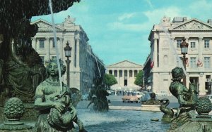 Fountains At Place De La Concorde W/ Madeleine Church Paris, France Postcard