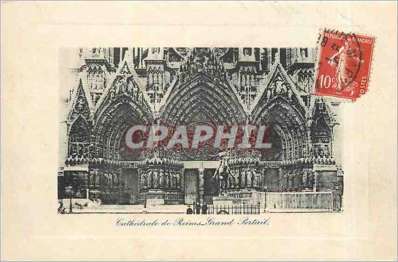 Old Postcard Cathedral of Reims Grand Portal