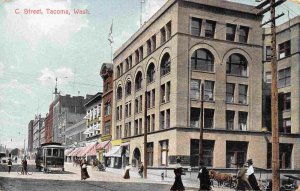 C Street Streetcar Tacoma Washington 1910c postcard