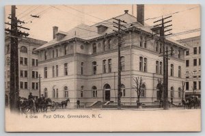 Greensboro NC Post Office Building Horse Draw Wagons North Carolina Postcard F35