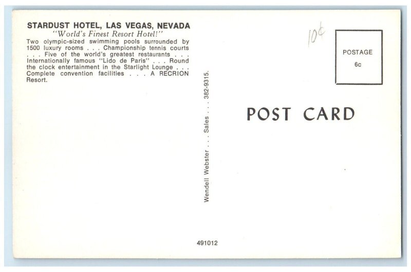 c1960 Stardust Hotel Exterior Building Resort Las Vegas Nevada Vintage Postcard