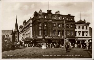 Derby Derbyshire County Royal Hotel Street Scene Vintage Real Photo Postcard