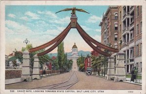 Utah Salt Lake City Eagle Gate Looking Towards State Capitol 1924