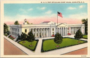 US Post Office Court House Charlotte NC North Carolina Linen Postcard VTG UNP  