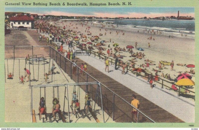 HAMPTON BEACH, New Hampshire, 1950; General View Bathing Beach & Boardwalk