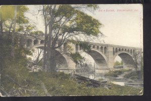 GREENCASTLE INDIANA BIG 4 RAILROAD TRAIN BRIDGE 1908 ORRICK MISSOURI POSTCARD