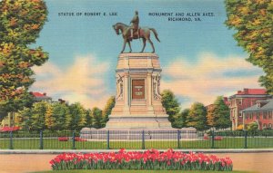 Vintage Linen Postcard Robert E. Lee Statue Richmond VA 1940