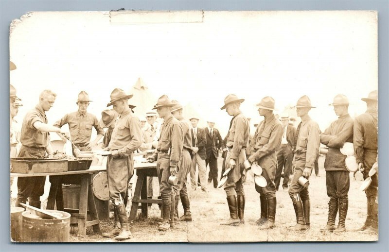 WWI ERA US SOLDIERS LUNCH TIME ANTIQUE REAL PHOTO POSTCARD RPPC