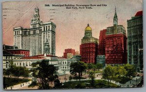 Postcard New York City NY c1913 Municipal Building Newspaper Row City Hall Park