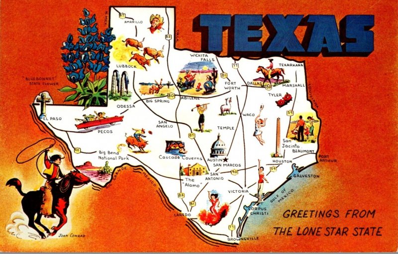 Texas Greetings With Map From The Lone Star State